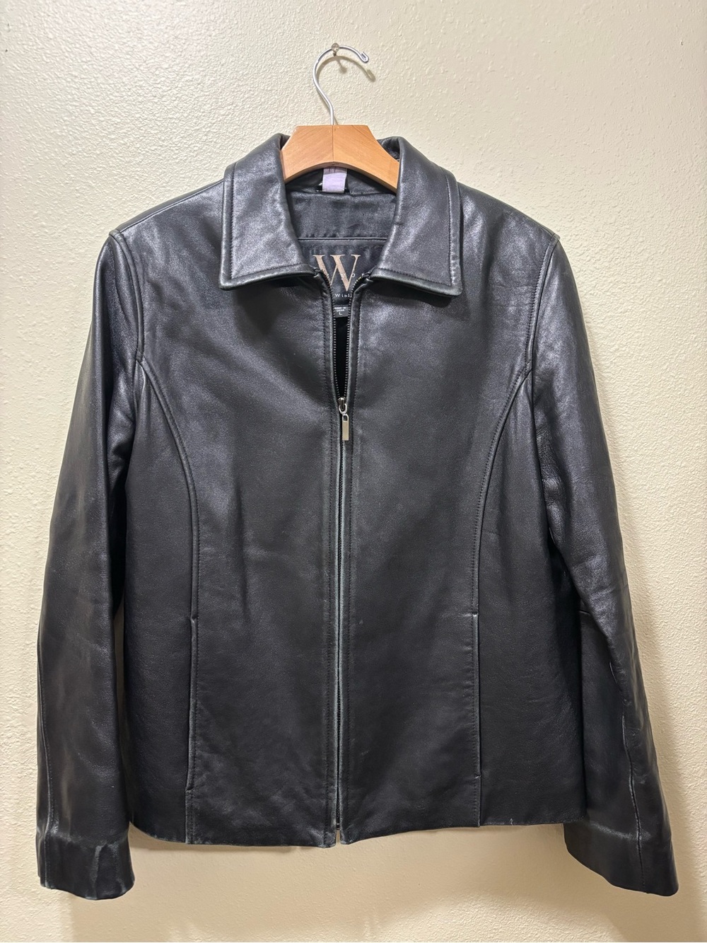 Vintage Black Leather Zip-Front Women's Jacket